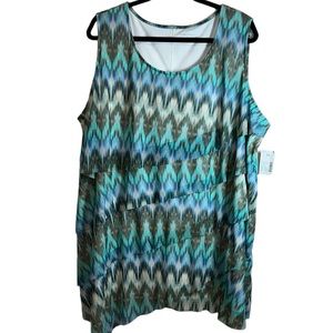 NWT Catherine's Waterfall Tiered Tank in Blue Multi, Women's 3X / 26-28W